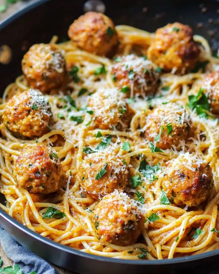 Garlic Herb Spaghetti with Baked Chicken Meatballs 3