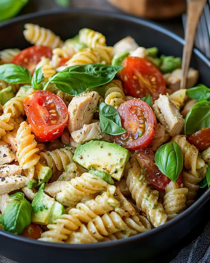 Healthy Chicken Pasta Salad with Avocado, Tomato, and Basil _ 1