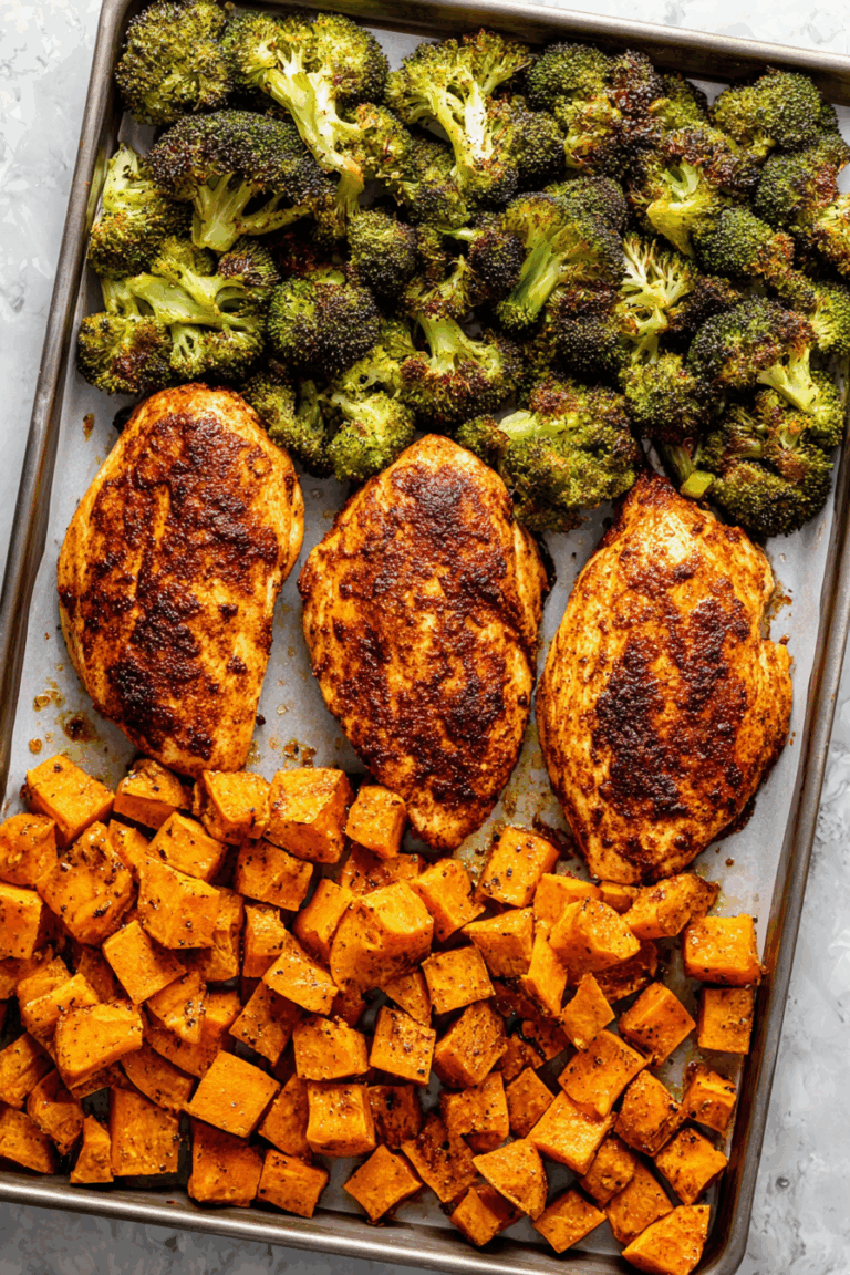Easy One-Pan Roasted Chicken with Sweet Potatoes & Broccoli 1