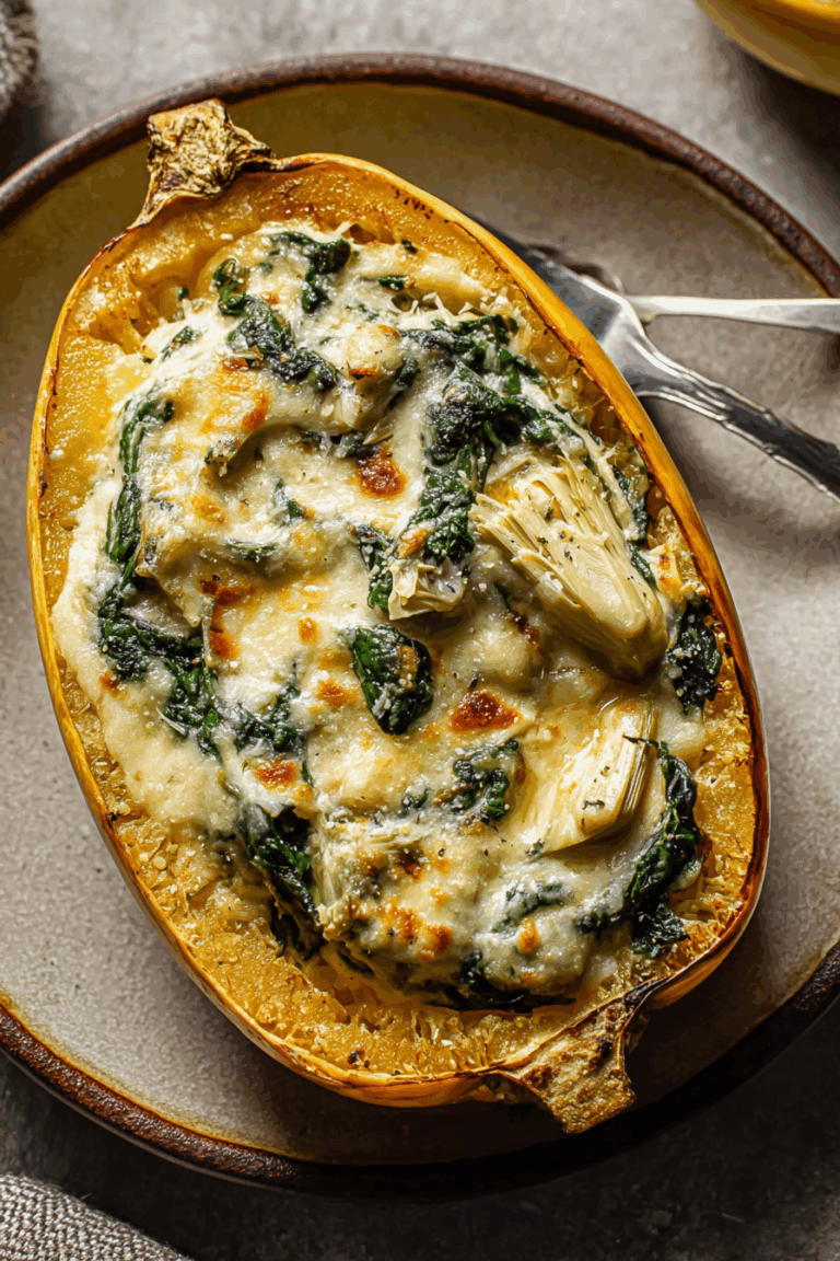 Spaghetti Squash Filled With Spinach & Artichoke 3