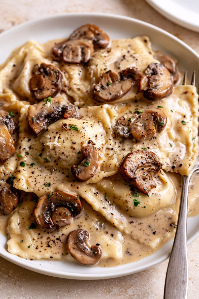 Creamy Mushroom Ravioli with Asiago and Parmesan2-